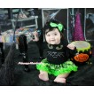 Halloween Black Long Sleeve Bodysuit Green Black Cat Pettiskirt & Sparkle Rhinestone Black Cat Face Print JS4758